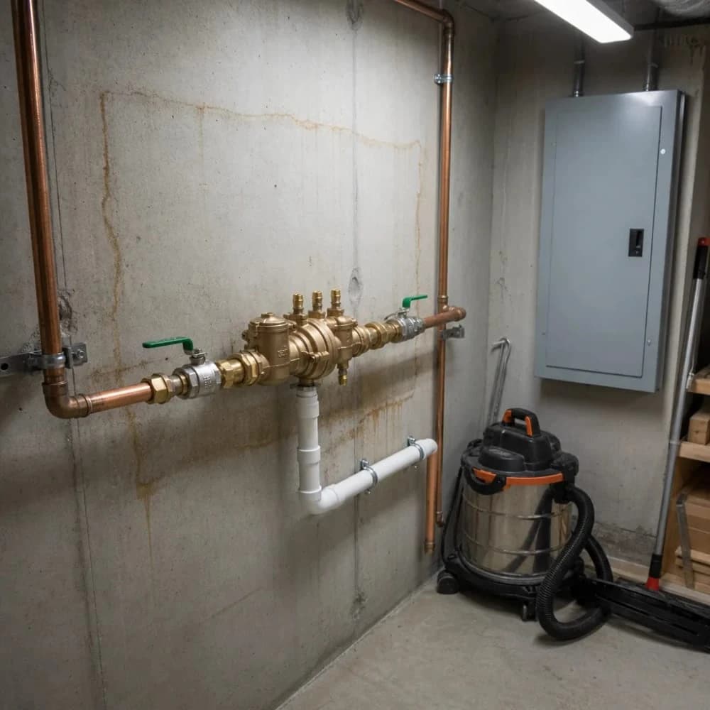 Brass backflow preventer assembly with shutoff valves and test ports