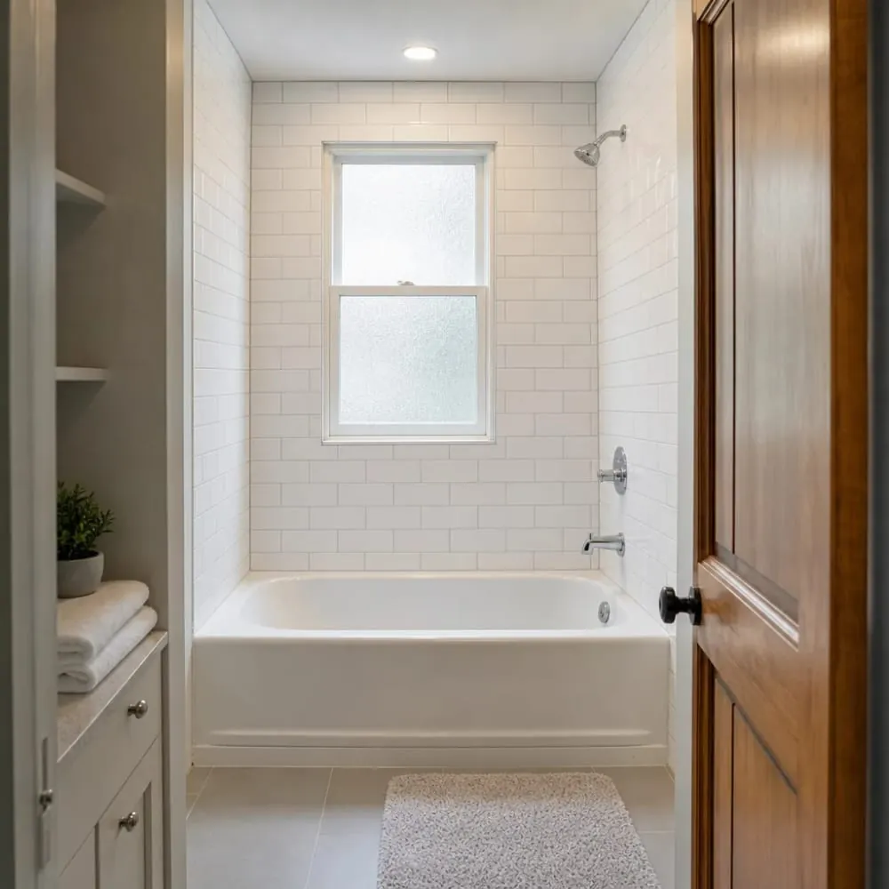Bathtub with tile and a shower fixture