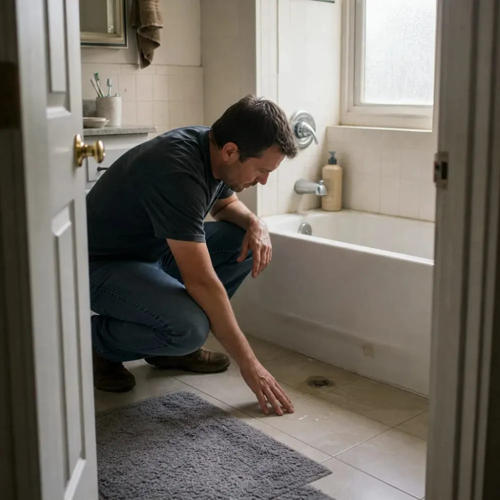 Homeowner noticing bathtub leak signs