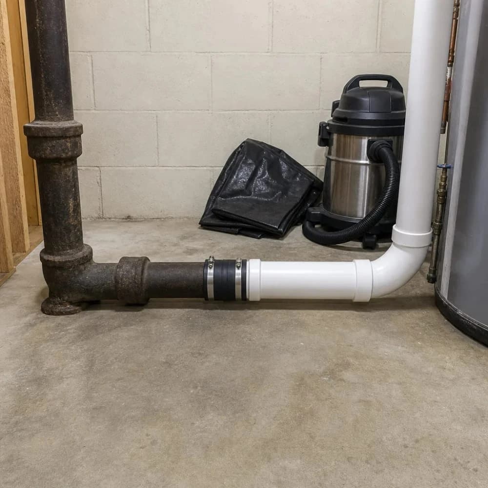 Basement floor drain and a nearby pipe