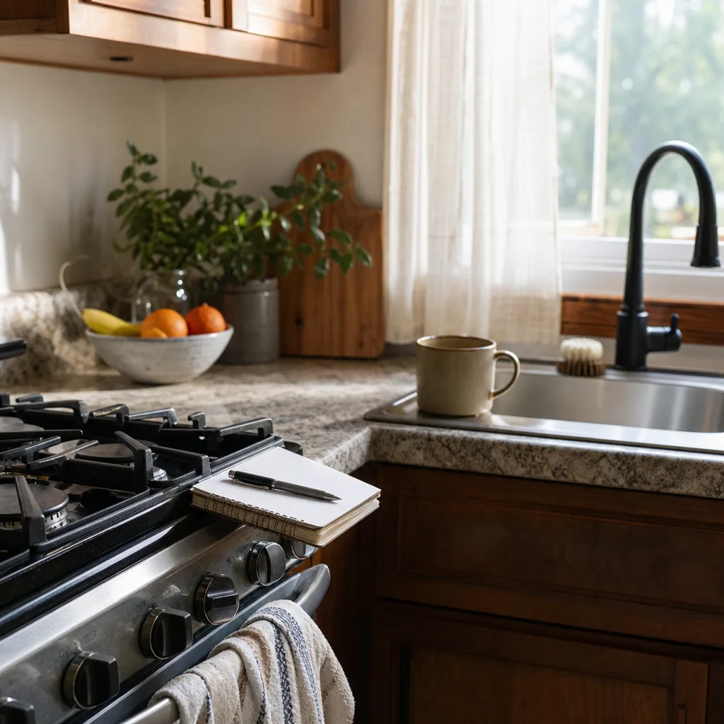 Kitchen gas range awaiting pressure test clearance in home