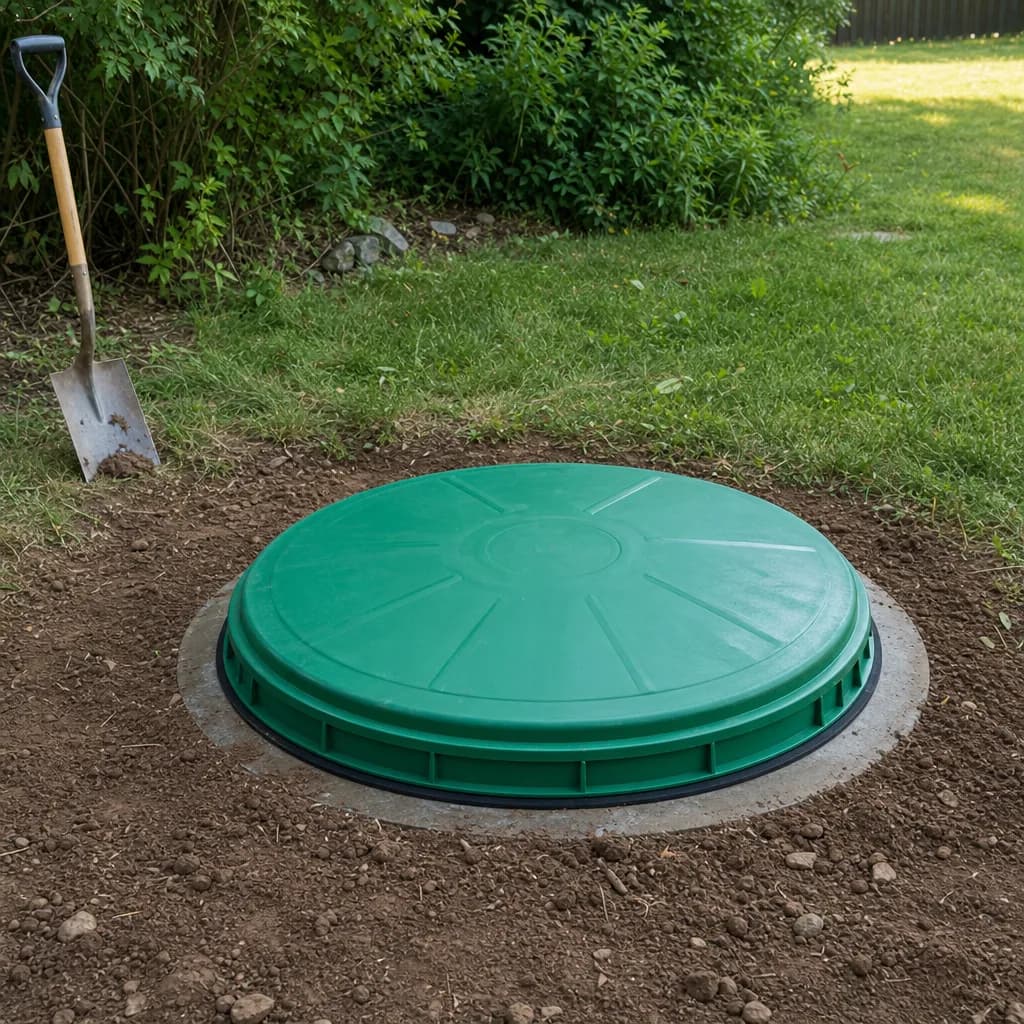 Finished septic riser lid installed after baffle lid repair in Evansville