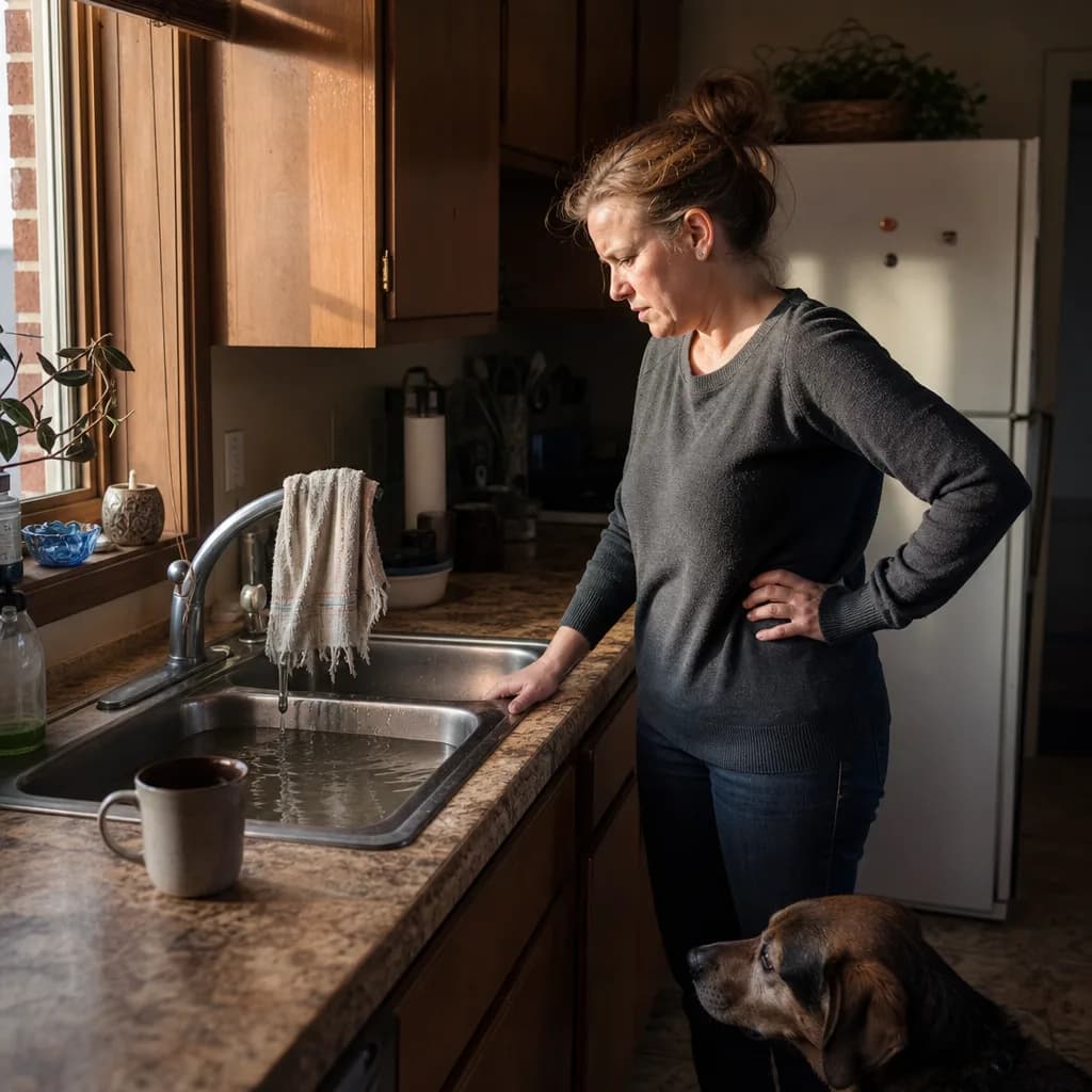 Homeowner noticing slow drain, a sign of septic baffle issues in Evansville