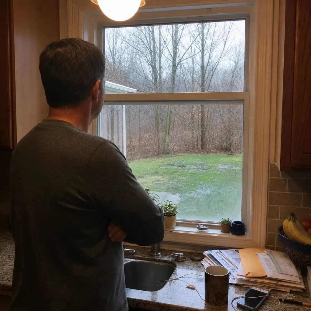 Homeowner noticing soggy green grass signaling septic issue in Evansville yard