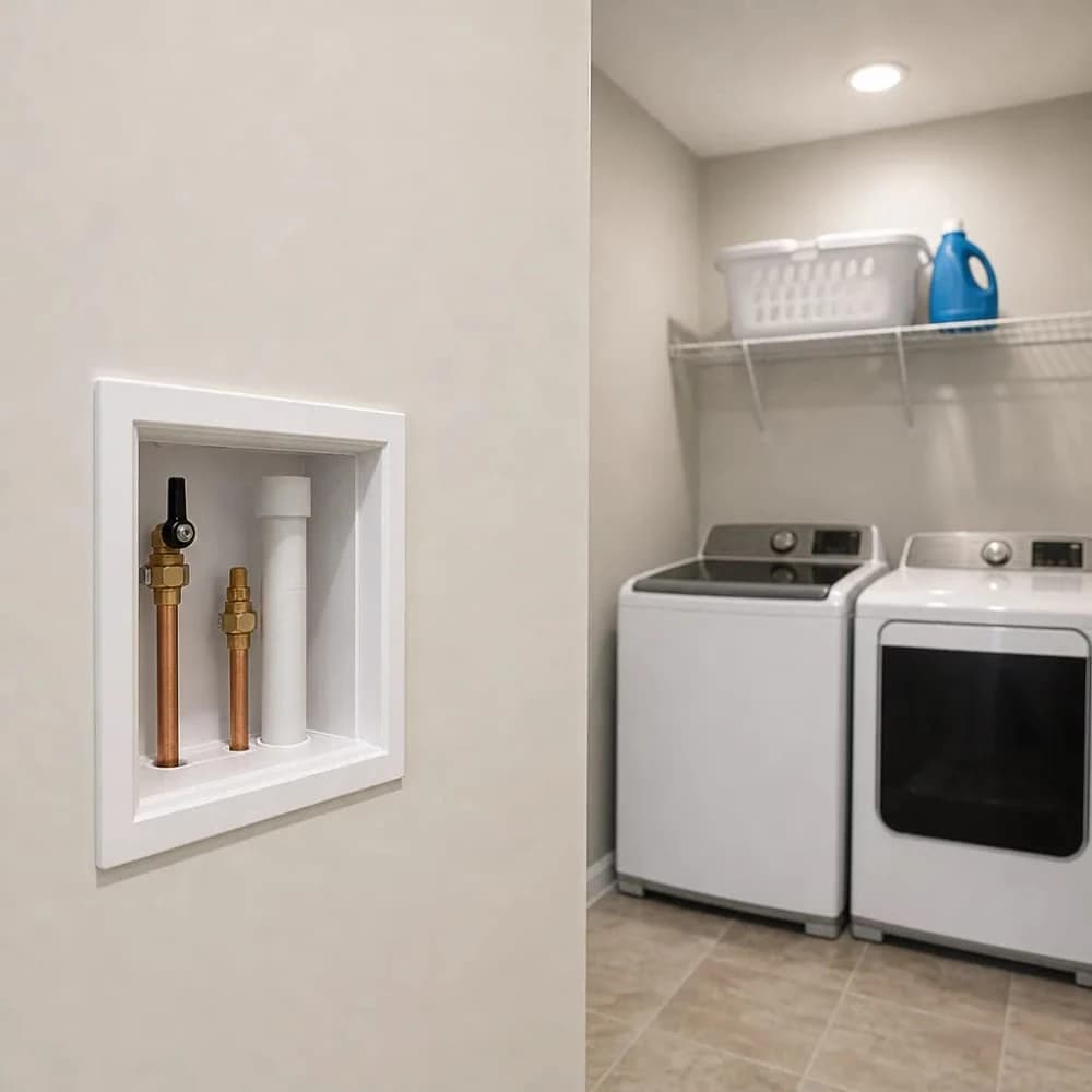 Washing machine box installation in laundry closet