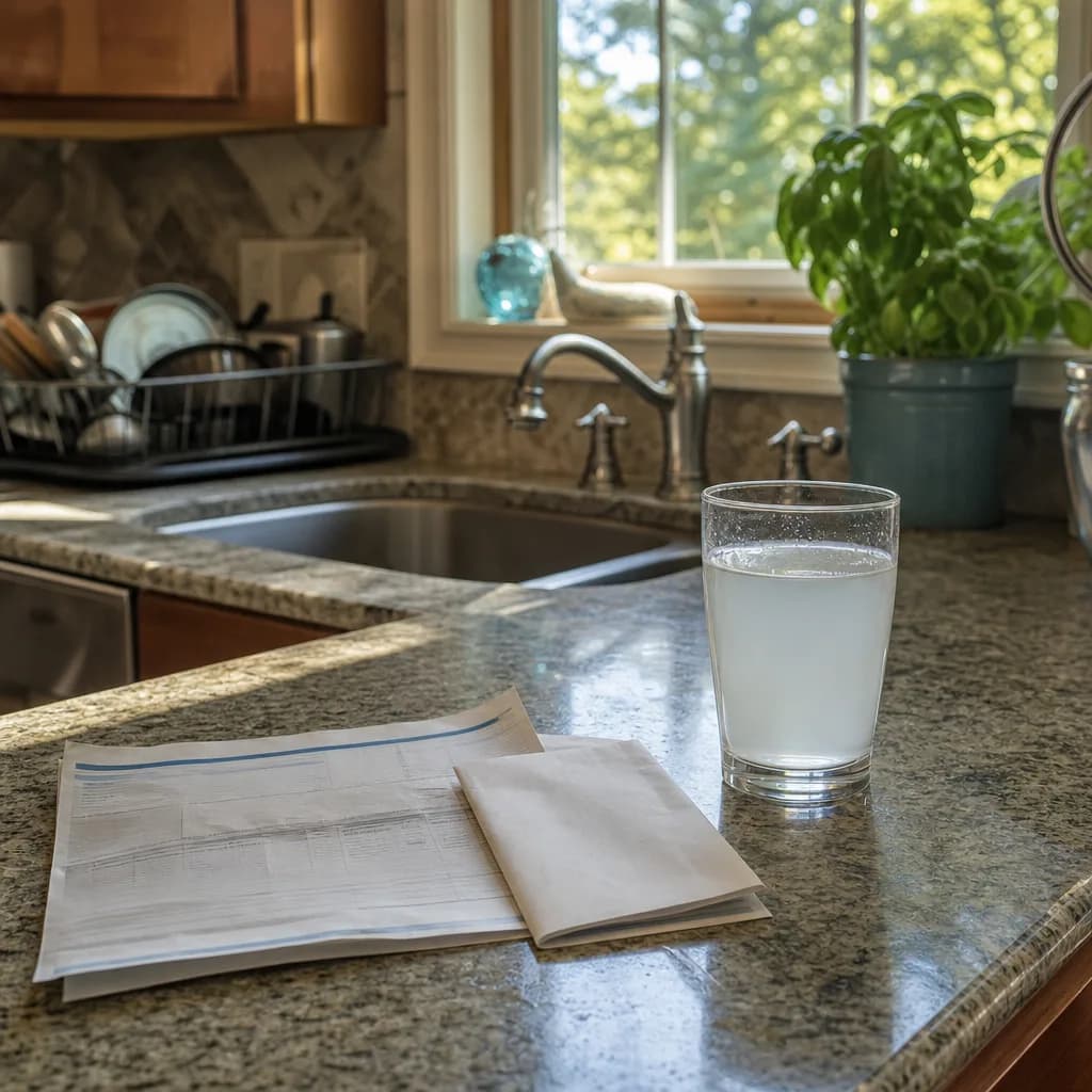 Homeowner notices water quality issue at kitchen counter before tank