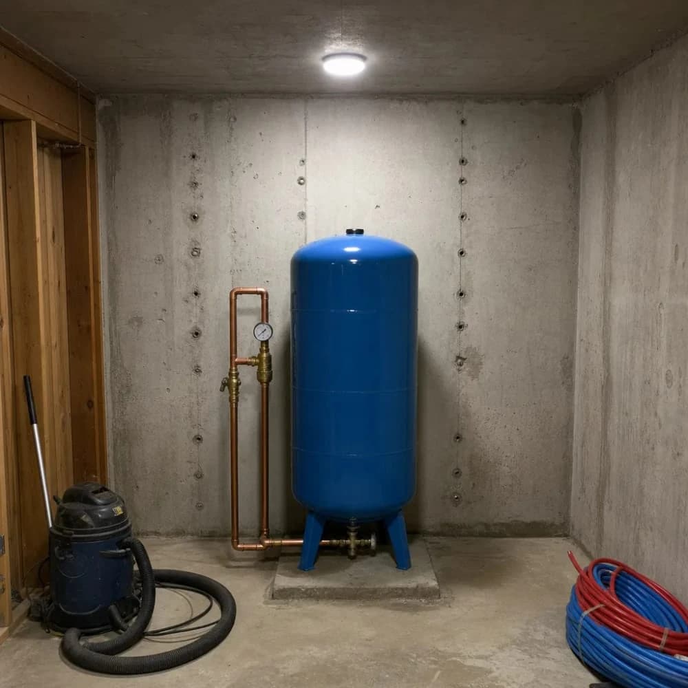 Replaced pressure tank installation in utility room
