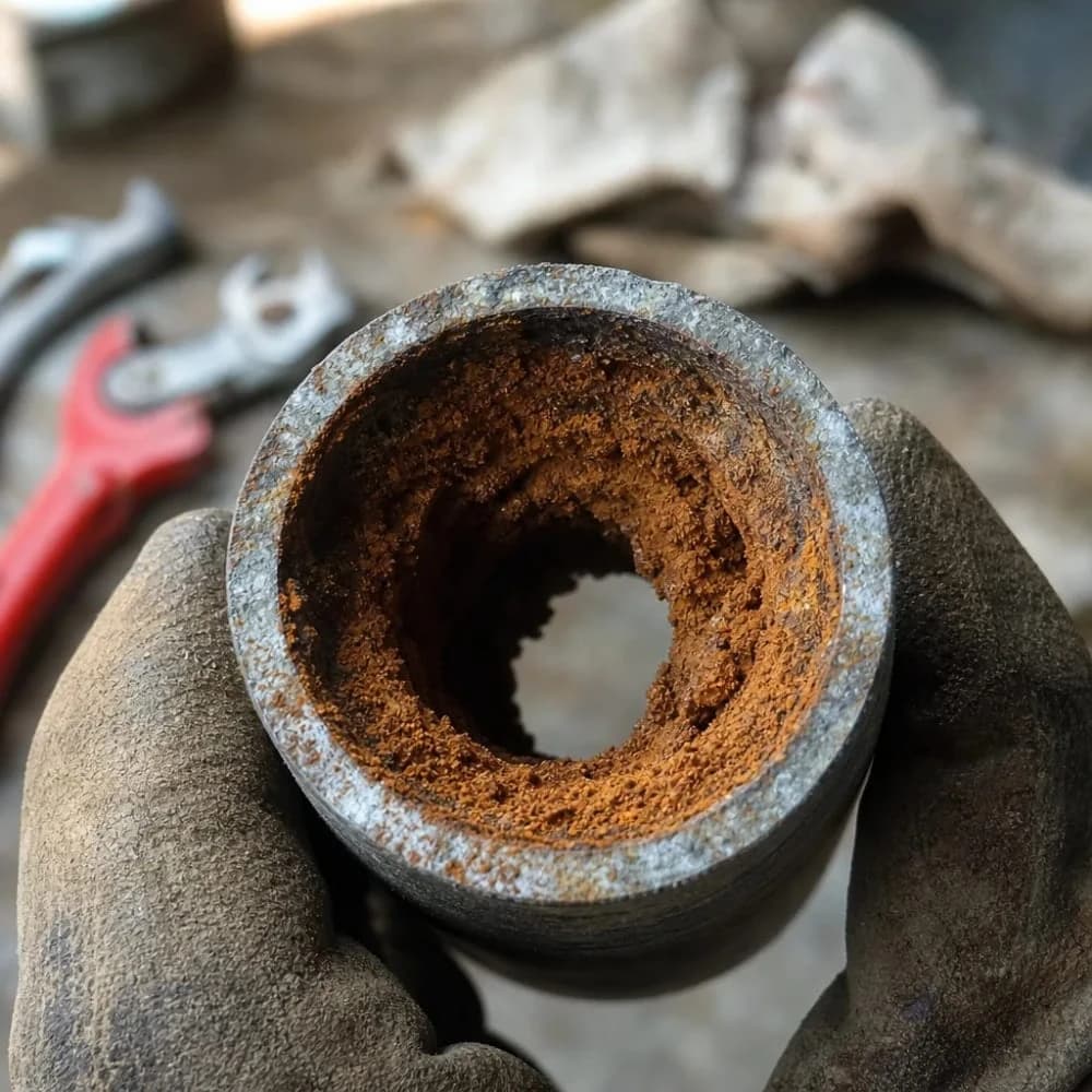 Corroded galvanized pipe interior signaling need for repipe in home